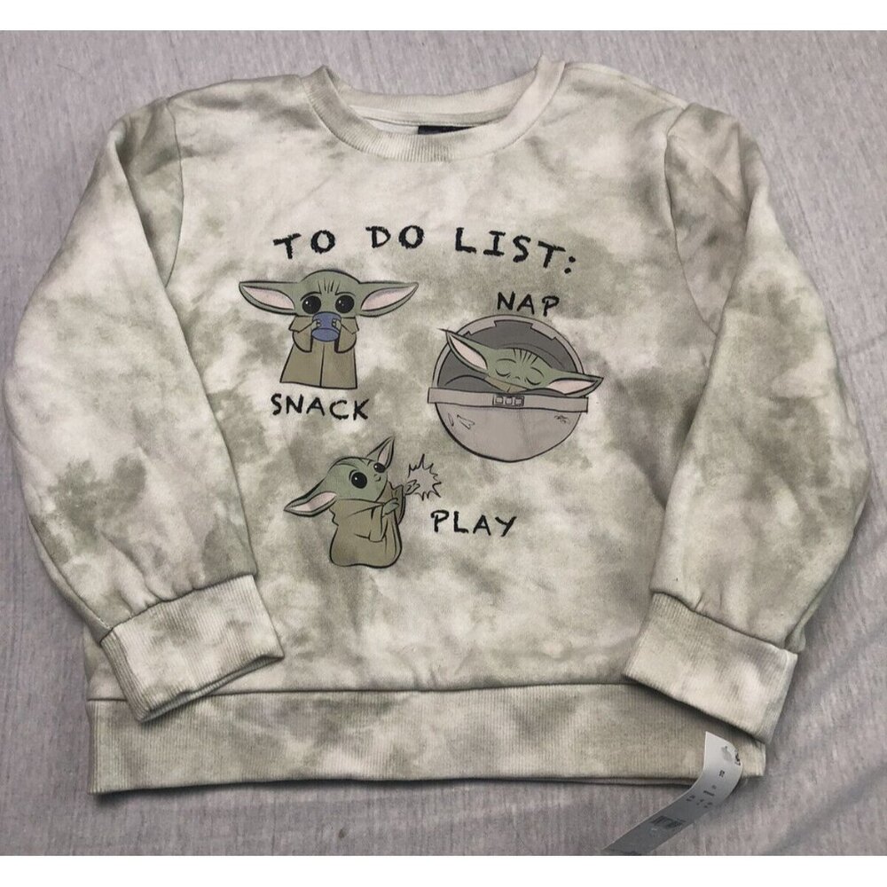 Star Wars Baby Yoda “To Do List” Sweater Kid Boy Tie Dye Size 5T Beige/White
